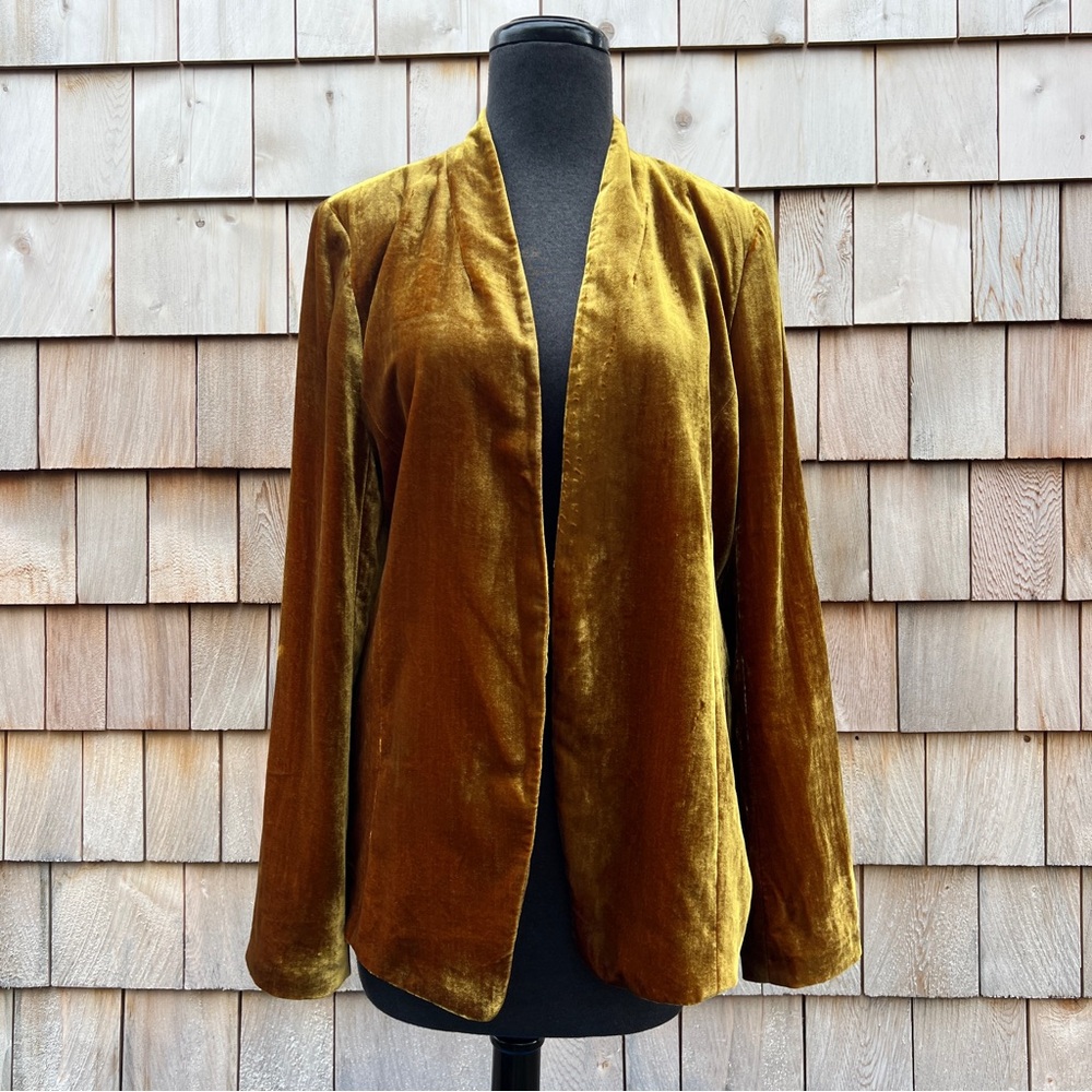 NWT LOFT Gold Velvet Open Blazer, M